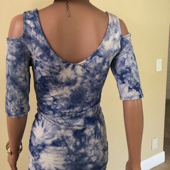 Tie Die Form Fitting Dress - Blue/White - Picture 11 of 14